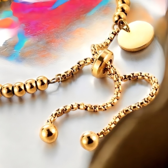 🆕️18K Gold Plated Adjustable Beaded Bracelet 🌟 Stainless Steel Charm Jewelry - Picture 8 of 12